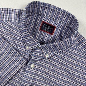 UNTUCKit Men’s M Slim Fit Wrinkle‑Free Blue Red Plaid Shirt